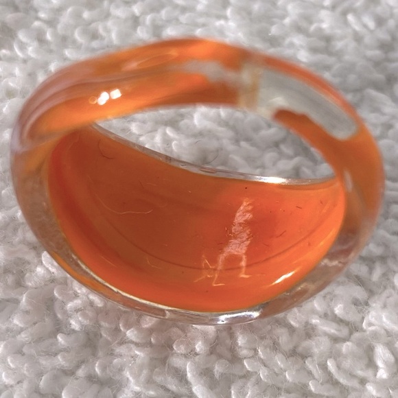 Vintage Art Glass Handmade Orange Red White Band Ring - Picture 10 of 12